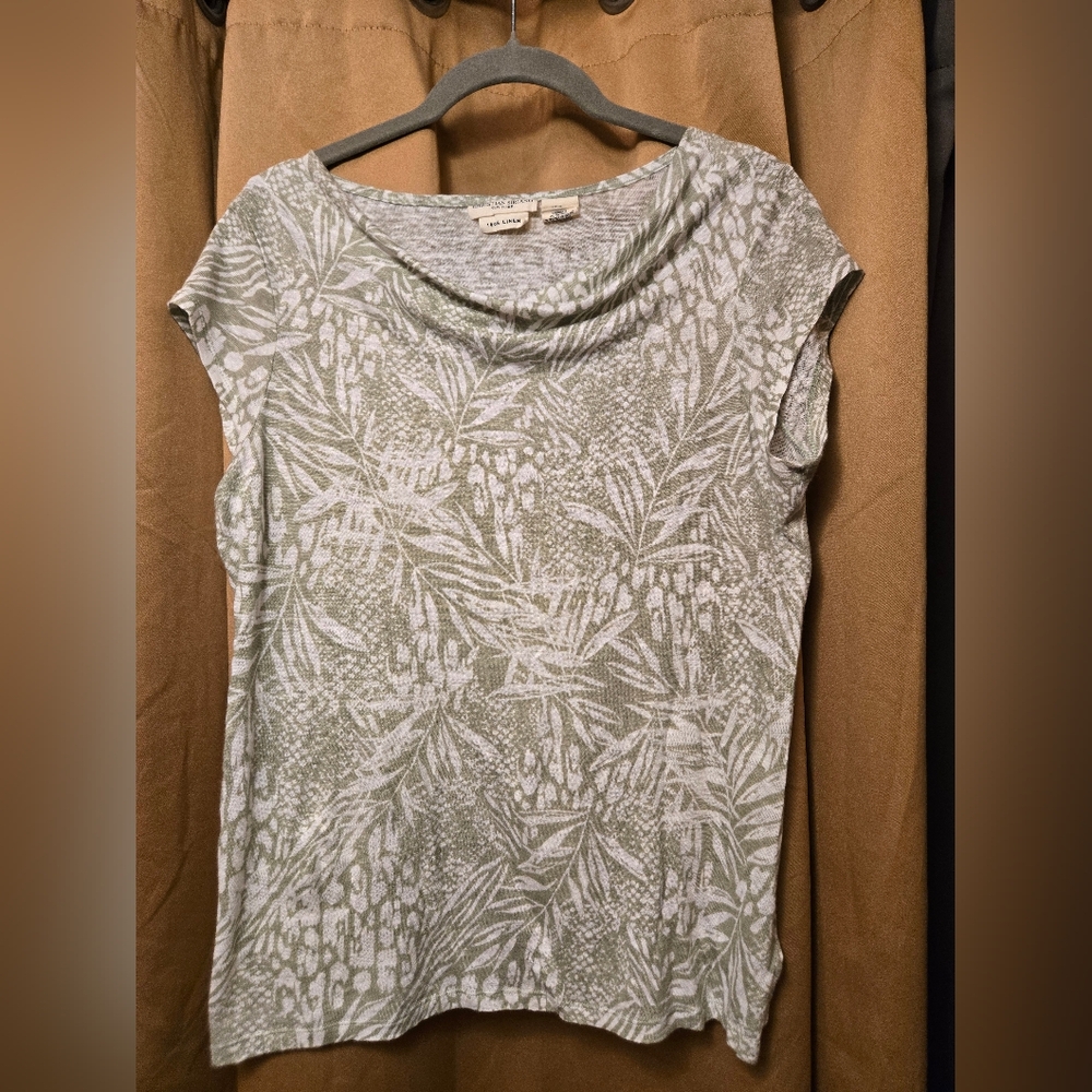 Christian Siriano NY Blouse Womens medium Short sleeve 100% Linen Cowl N…
